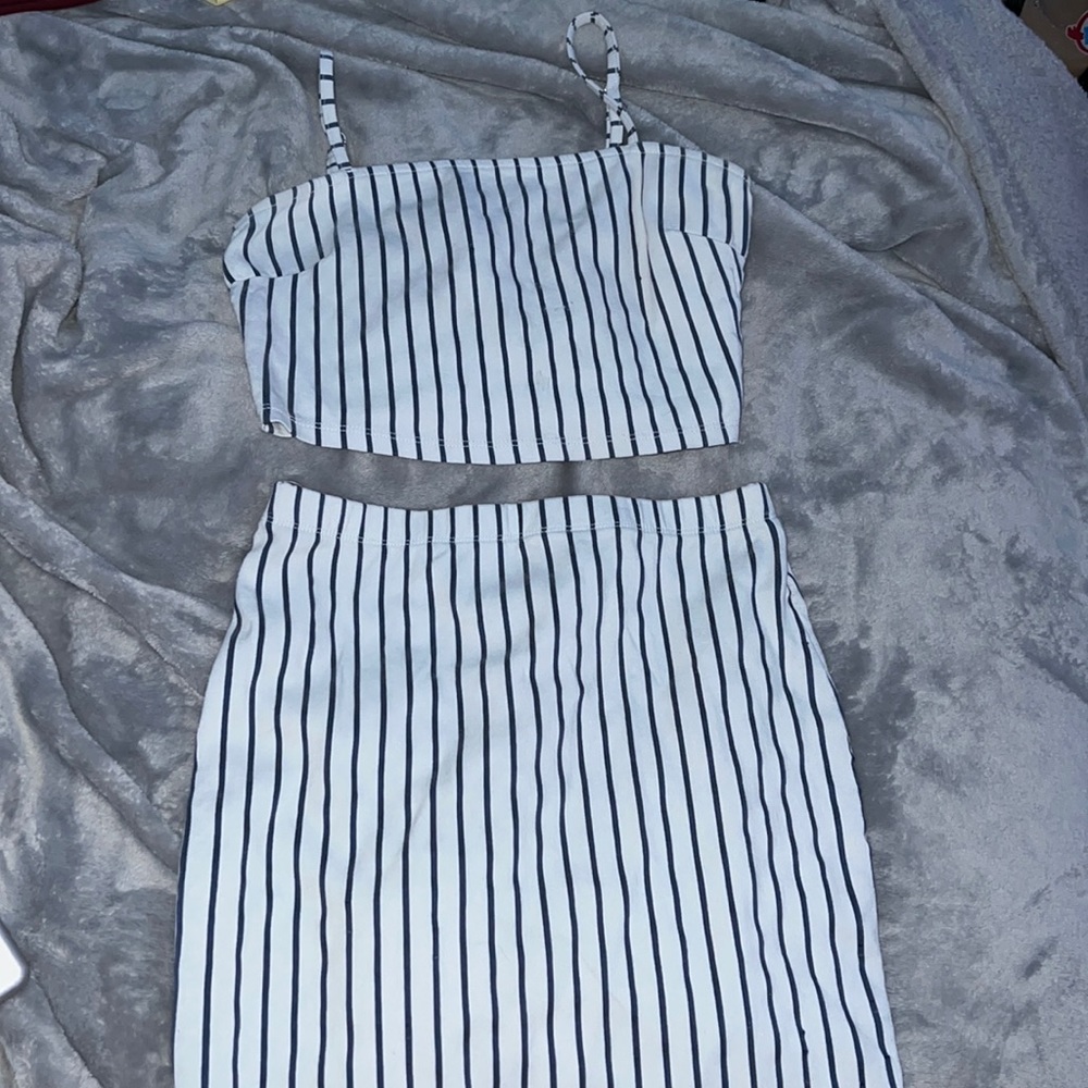 stripped forever 21 set , skirt and tank top